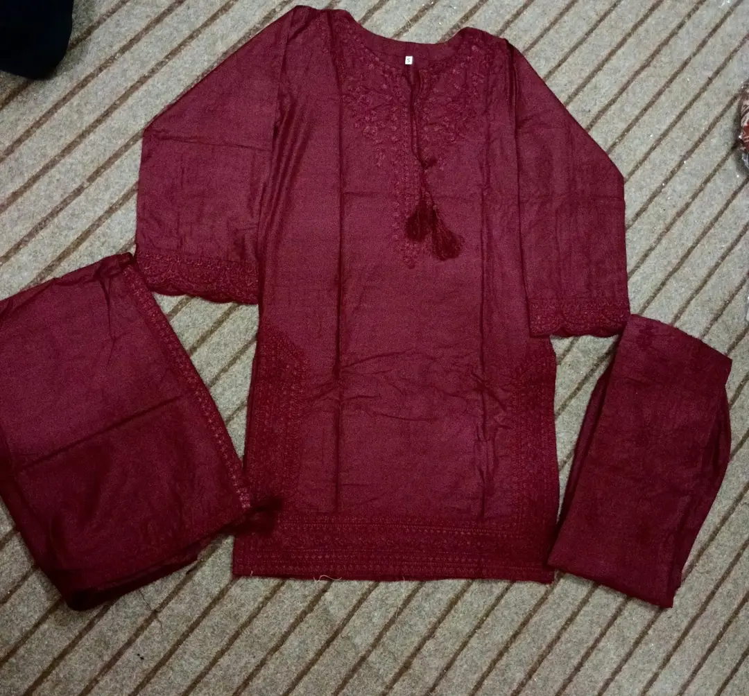 Ayla Maroon 3 Pcs Women's Stitched Linen Embroidered Suit