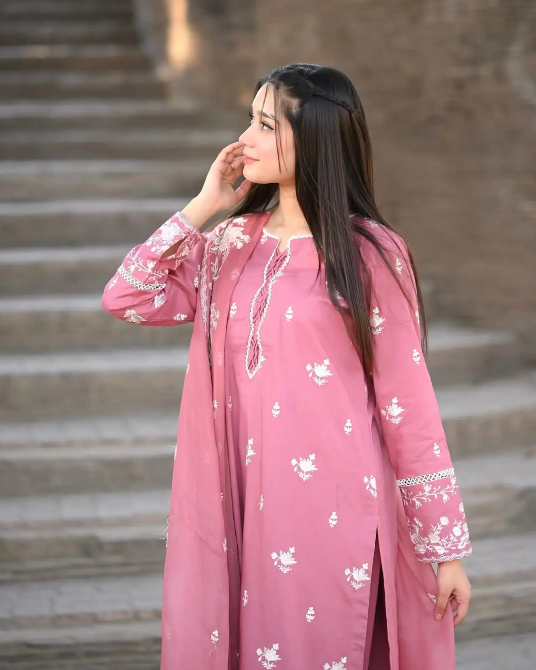 Blush 3 Pcs Women's Stitched Linen Embroidered Suit