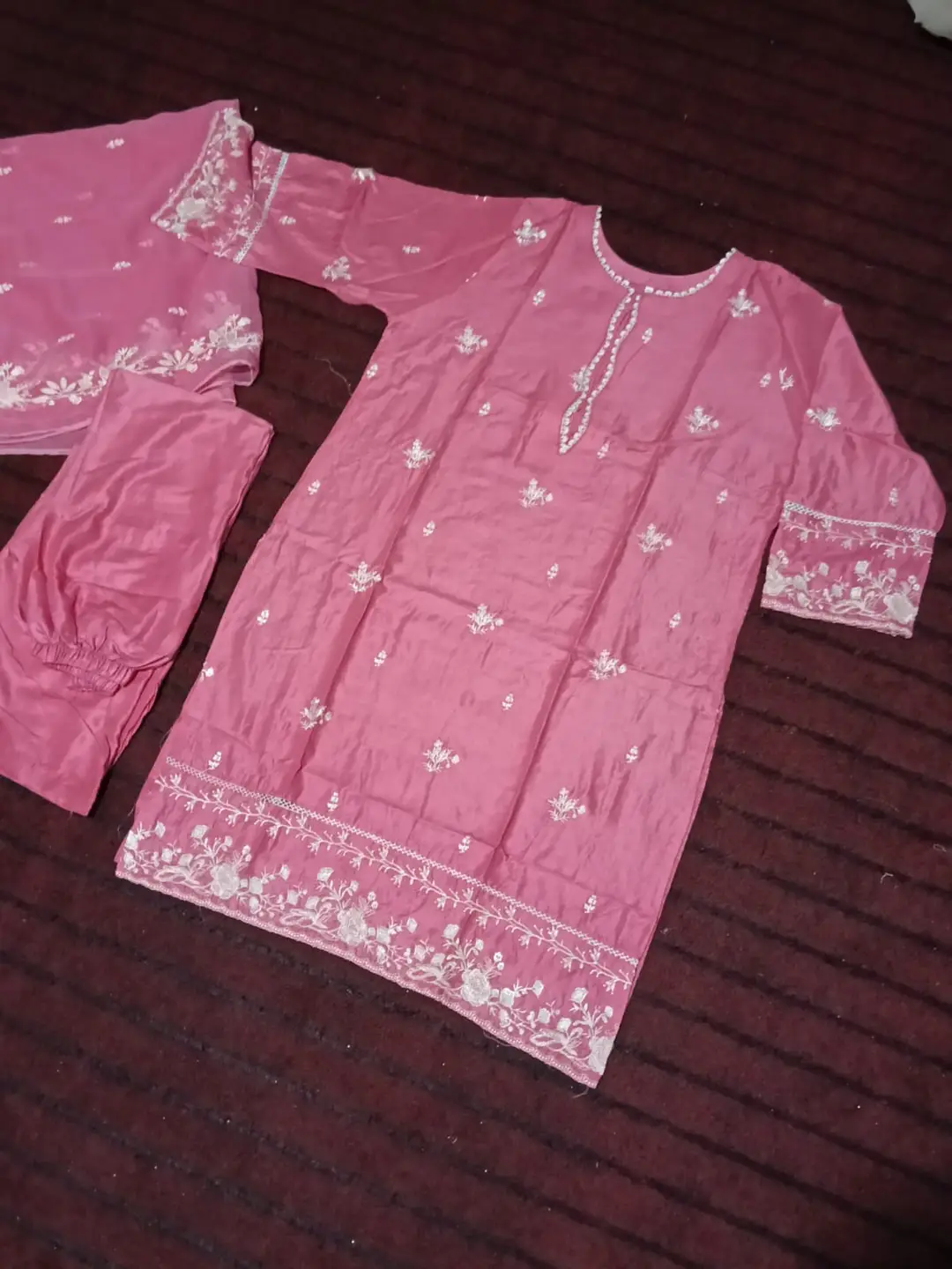 Blush 3 Pcs Women's Stitched Linen Embroidered Suit