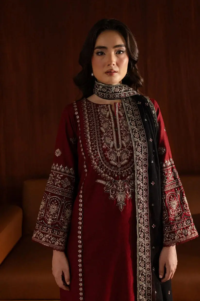 Adab 3 Pcs Women's Stitched Linen Embroidered Suit
