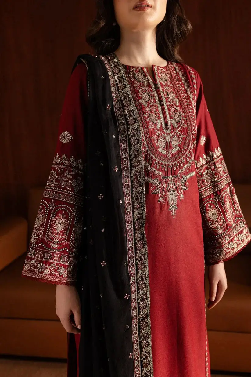 Adab 3 Pcs Women's Stitched Linen Embroidered Suit