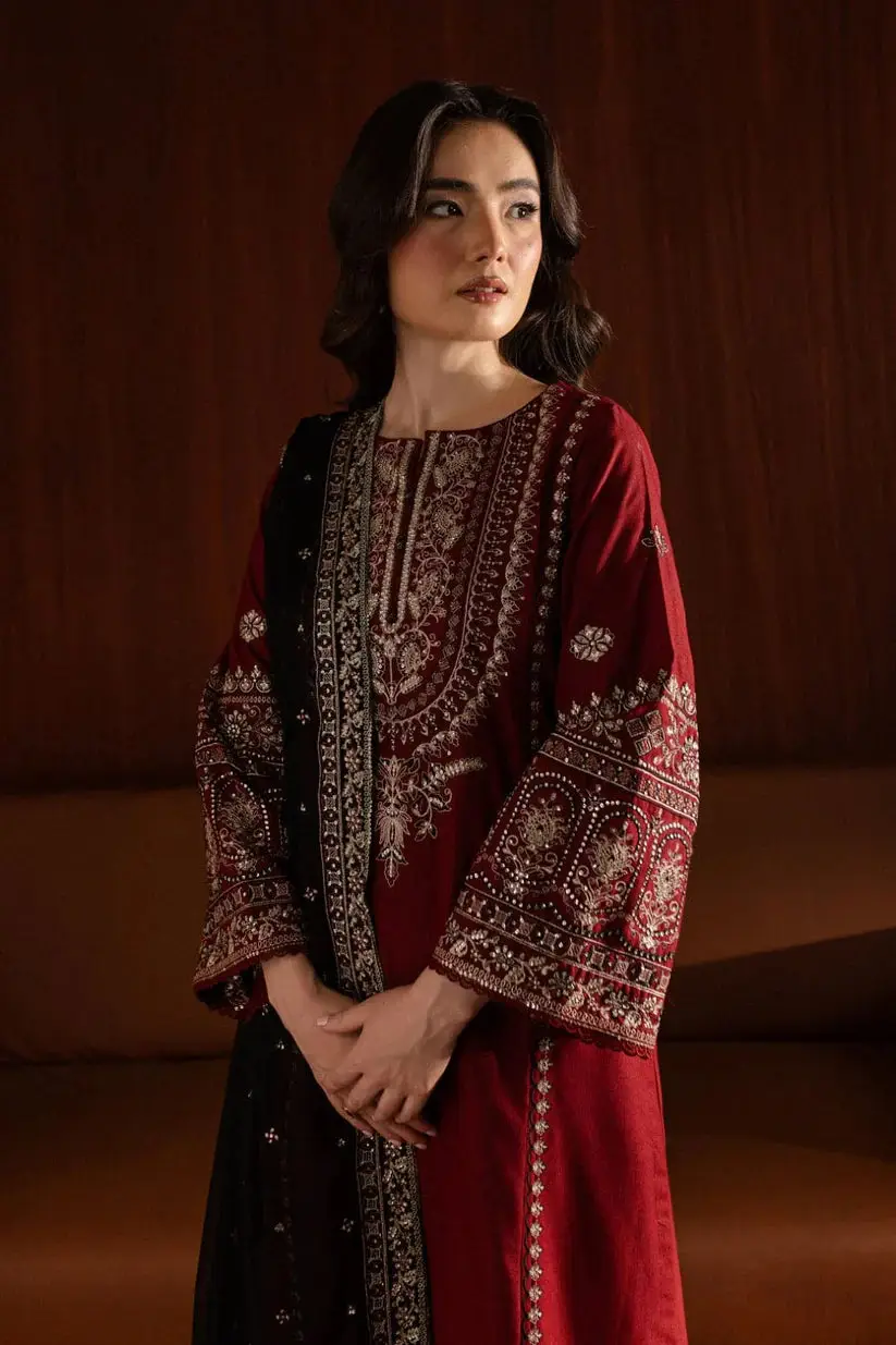 Adab 3 Pcs Women's Stitched Linen Embroidered Suit