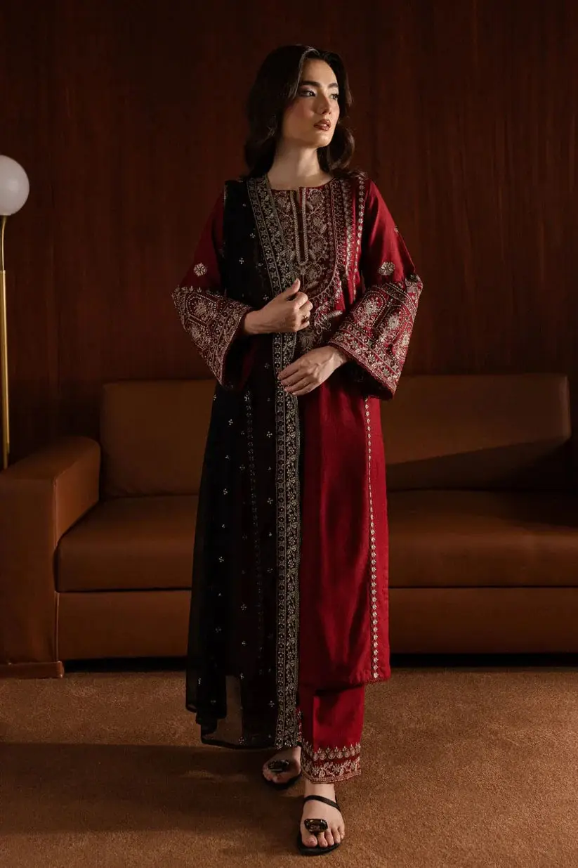 Adab 3 Pcs Women's Stitched Linen Embroidered Suit