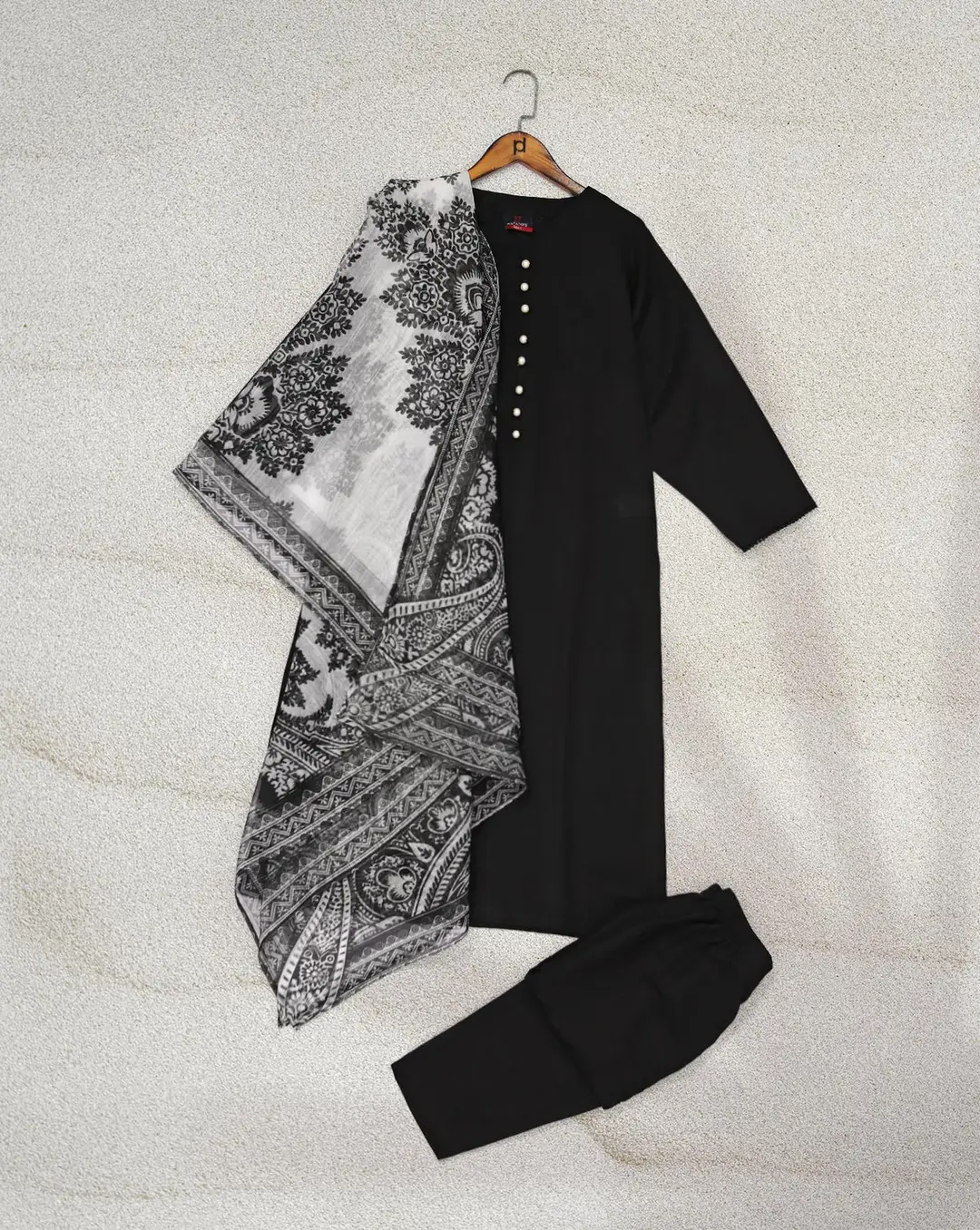 Sofia Black 3 Pcs Women's Stitched Cotton Plain Suit