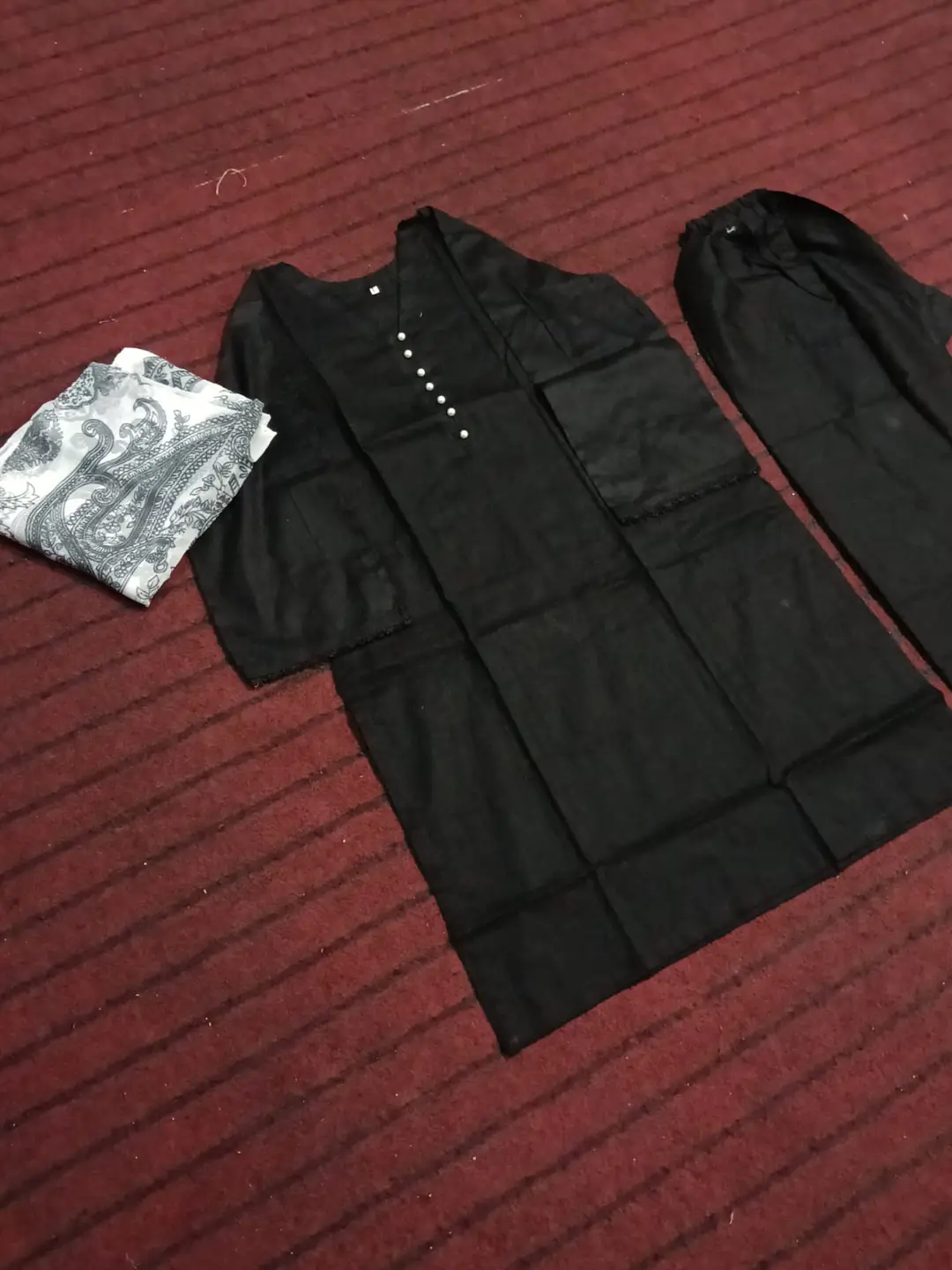 Sofia Black 3 Pcs Women's Stitched Cotton Plain Suit