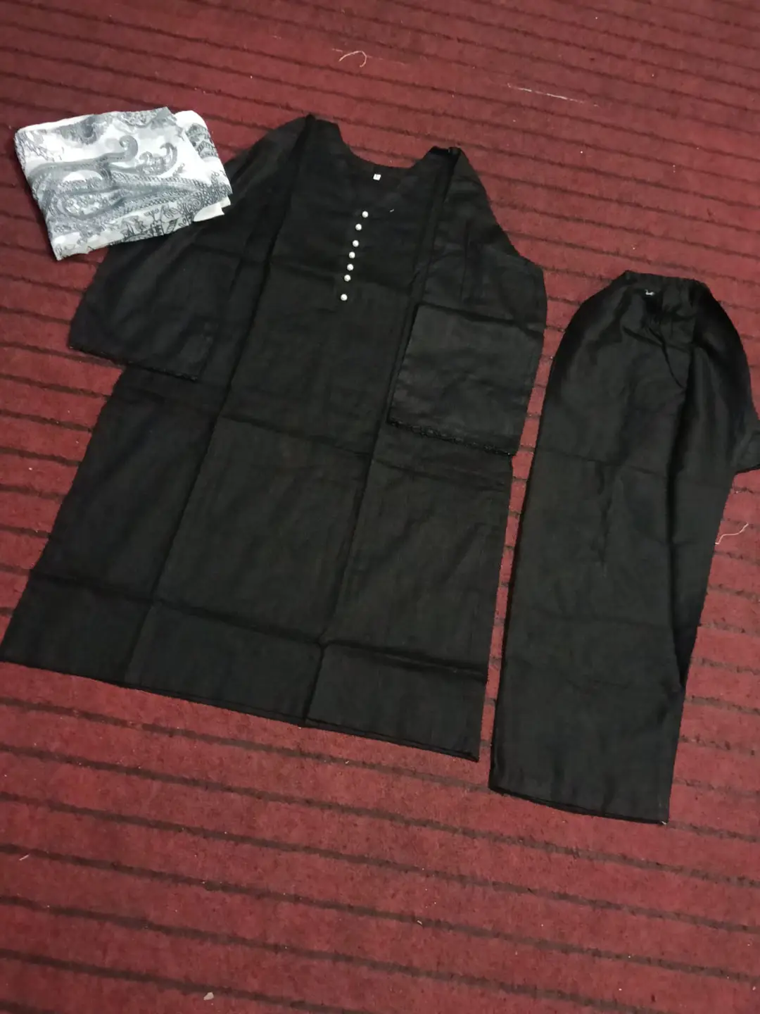 Sofia Black 3 Pcs Women's Stitched Cotton Plain Suit