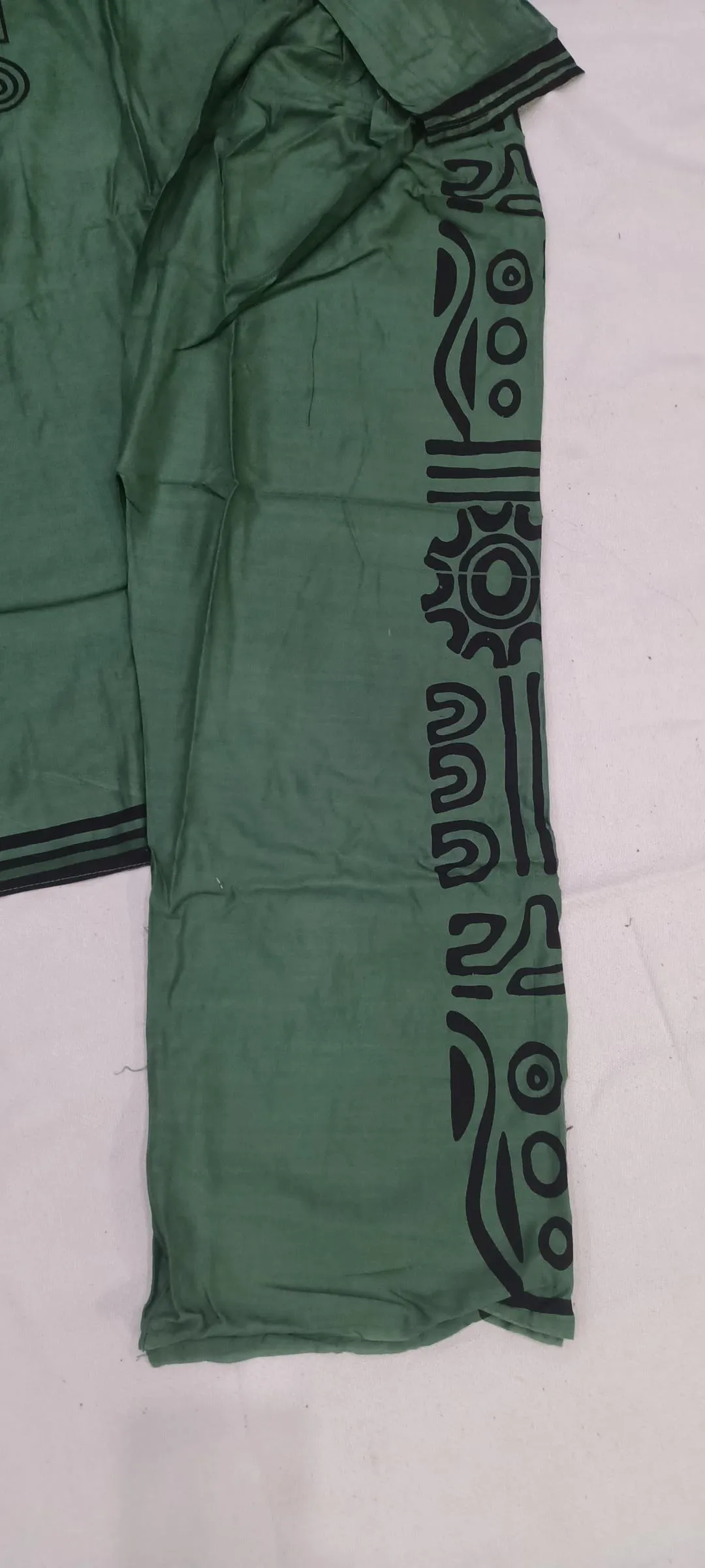 Linen 3-Piece Printed Set Green V-Neck