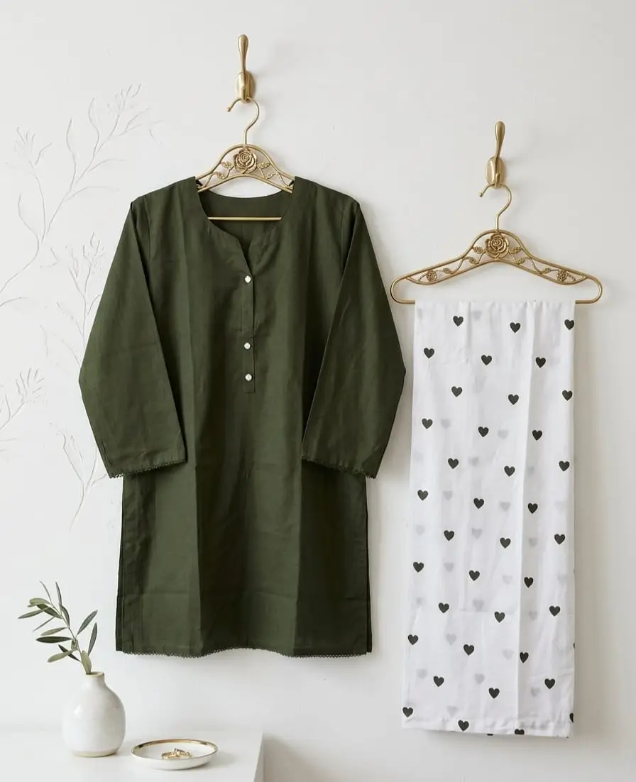 Trending 2 Pcs Women's Stitched Cotton heart style Shirt And printedTrouser