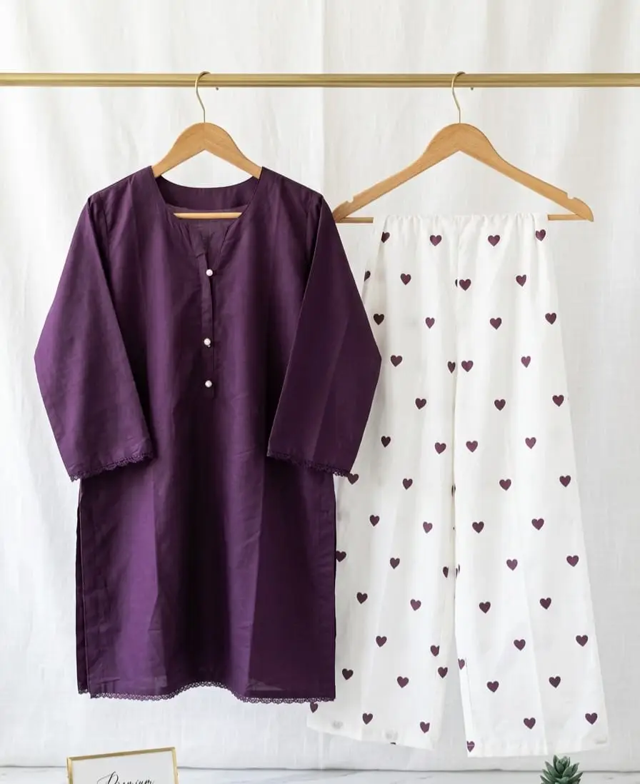 Trending 2 Pcs Women's Stitched Cotton heart style Shirt And printedTrouser