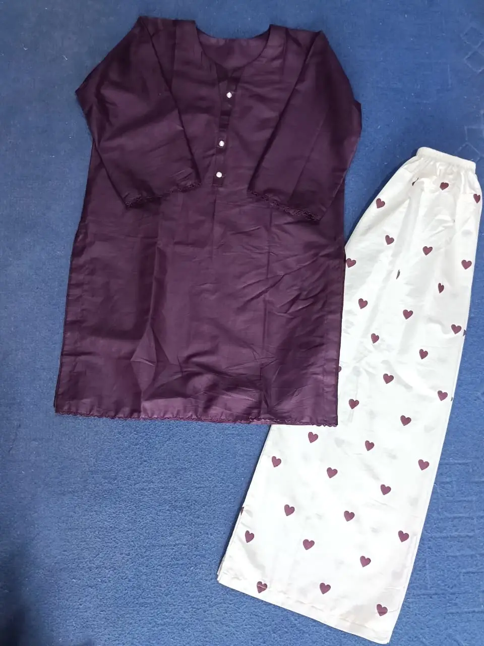 Trending 2 Pcs Women's Stitched Cotton heart style Shirt And printedTrouser