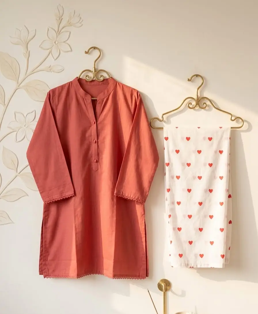 Trending 2 Pcs Women's Stitched Cotton heart style Shirt And printedTrouser