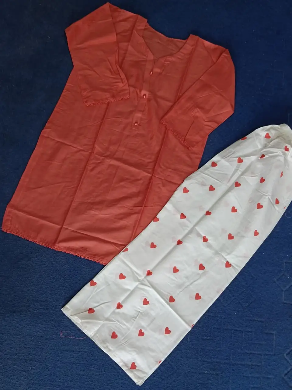 Trending 2 Pcs Women's Stitched Cotton heart style Shirt And printedTrouser
