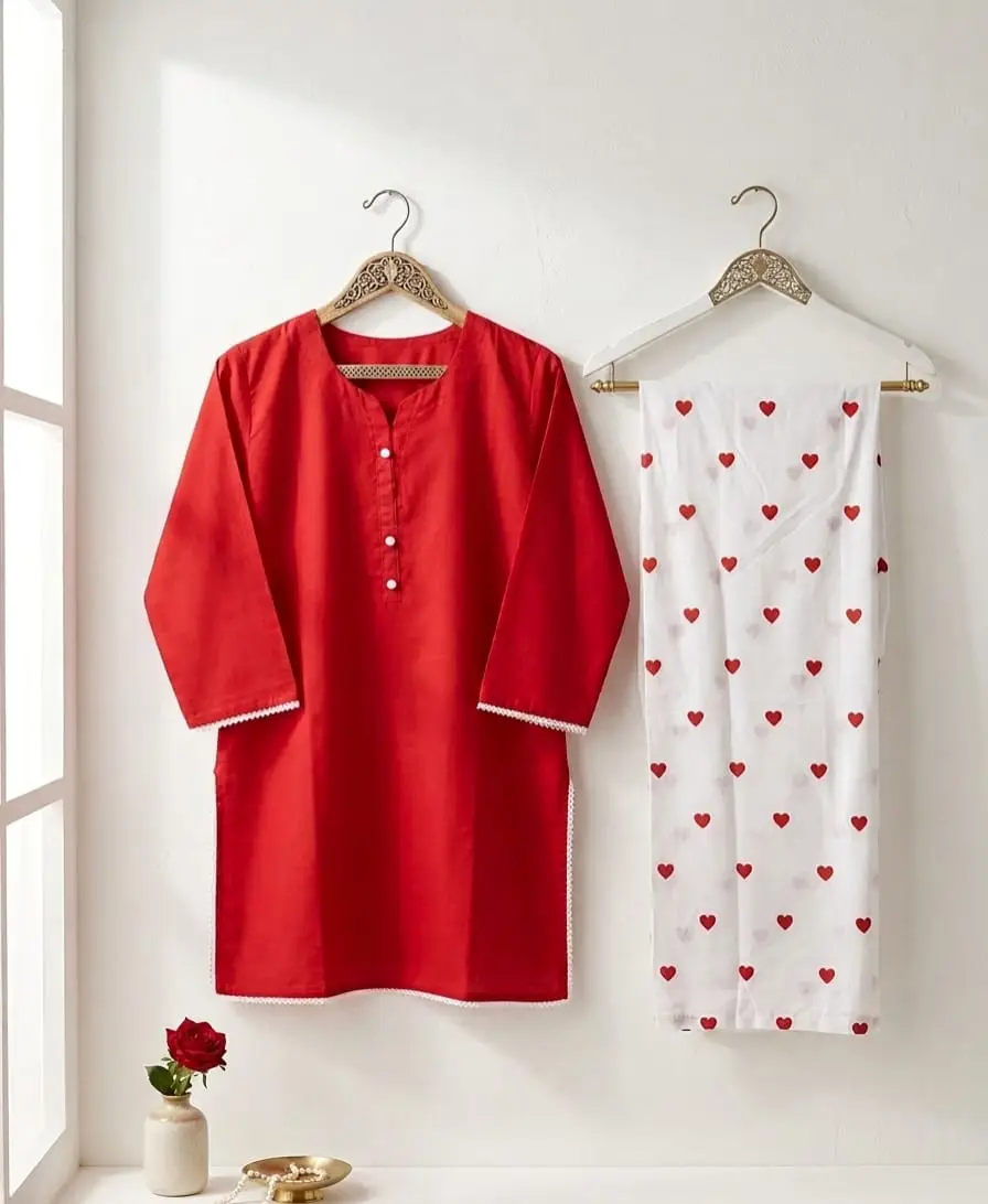 Trending 2 Pcs Women's Stitched Cotton heart style Shirt And printedTrouser