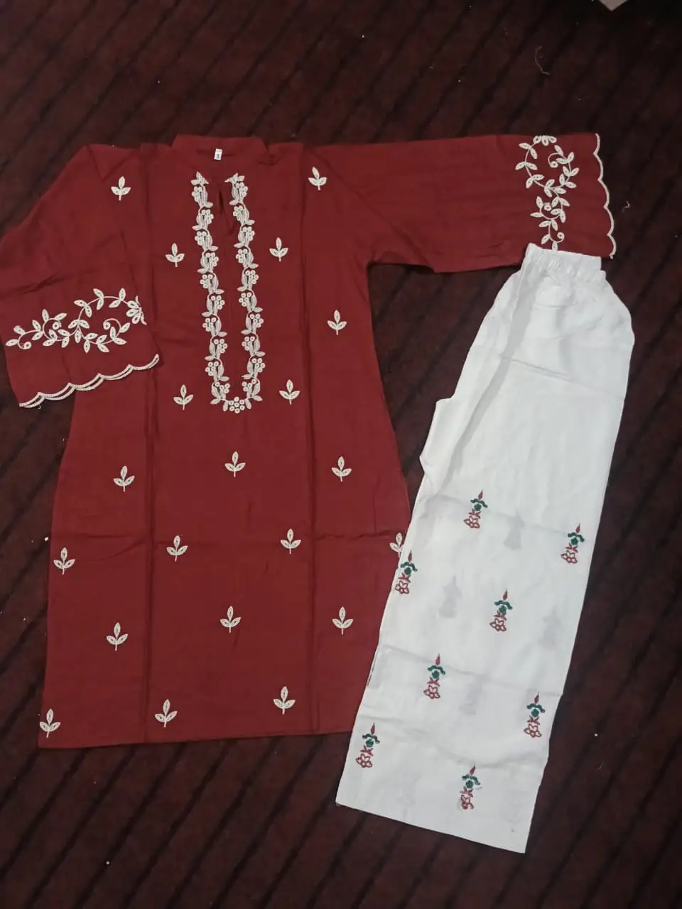 2 Pcs Women's Stitched Cotton Lawn Embroidered Shirt And Trouser