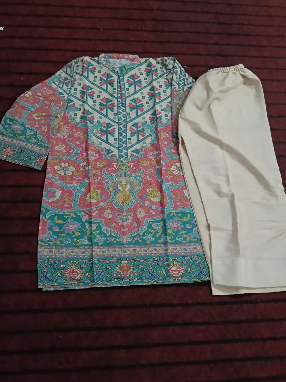 Rangoon 2 Pcs Women's Stitched Grip Silk Printed Shirt And Trouser