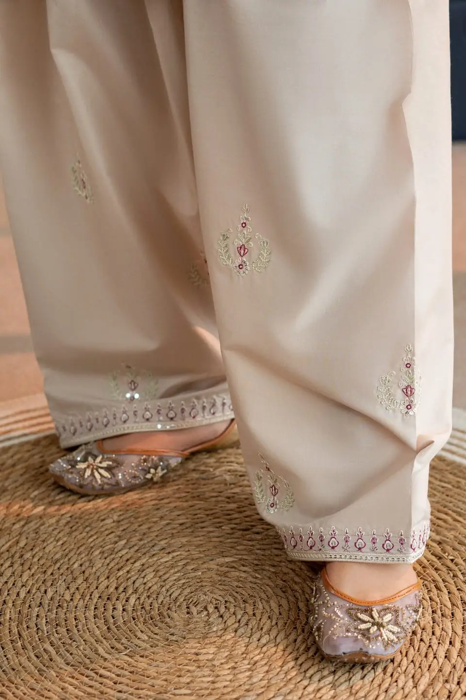 Moon Light 2 Pcs Women's Stitched Linen Embroidered Shirt And Trouser