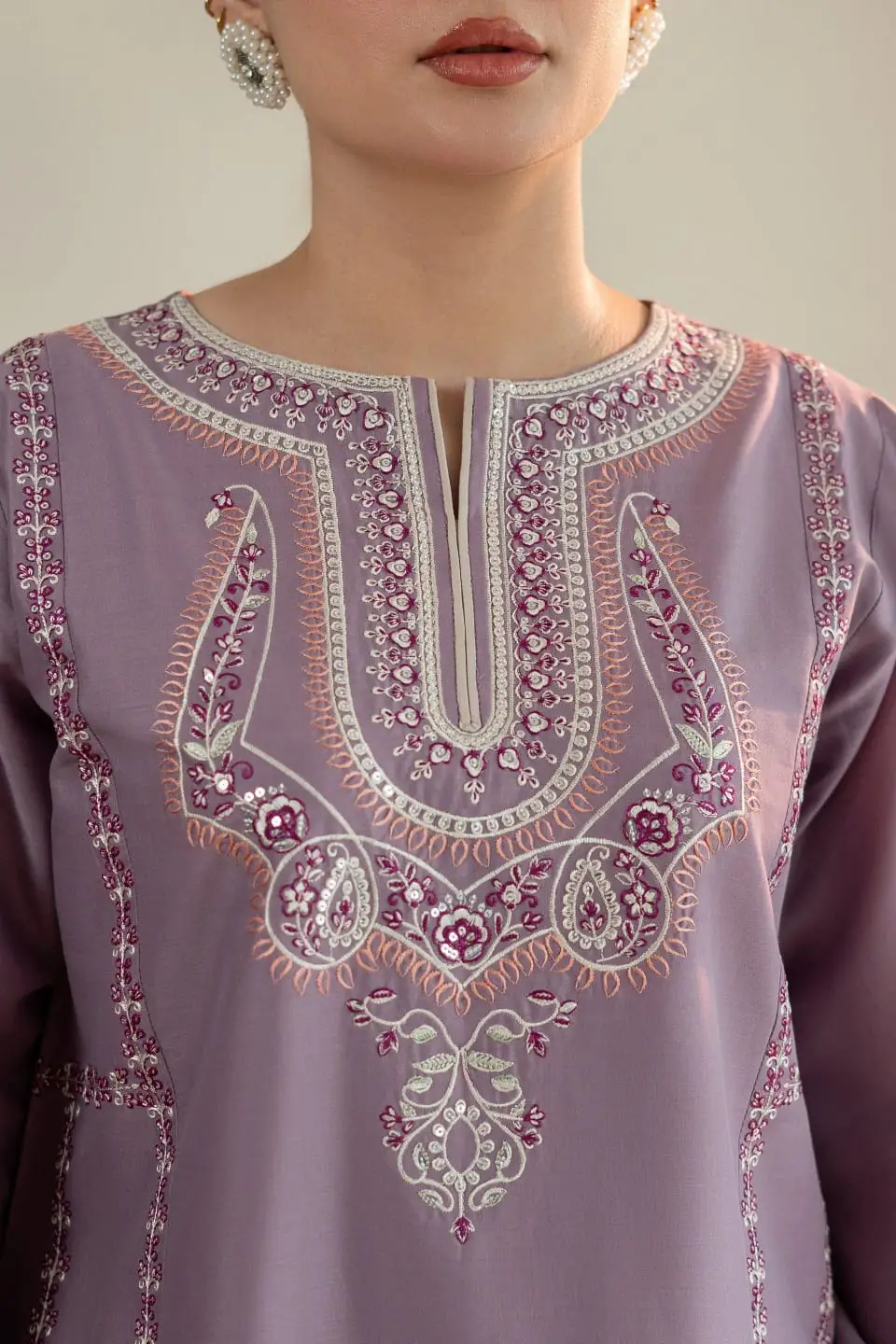Moon Light 2 Pcs Women's Stitched Linen Embroidered Shirt And Trouser