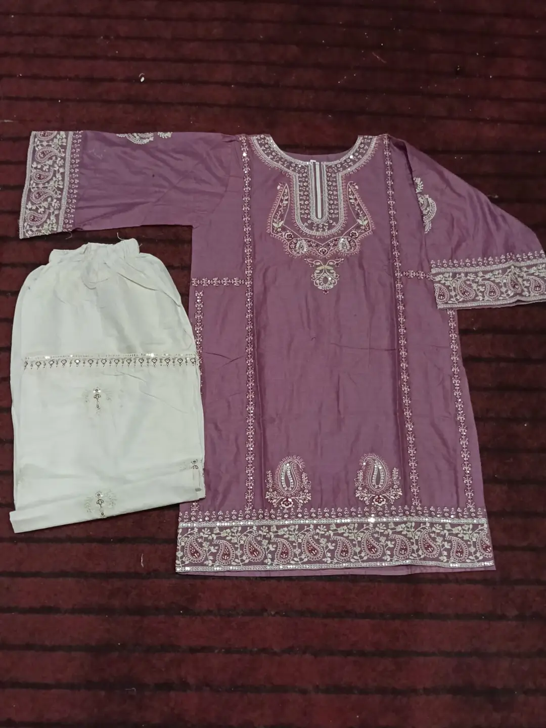 Moon Light 2 Pcs Women's Stitched Linen Embroidered Shirt And Trouser