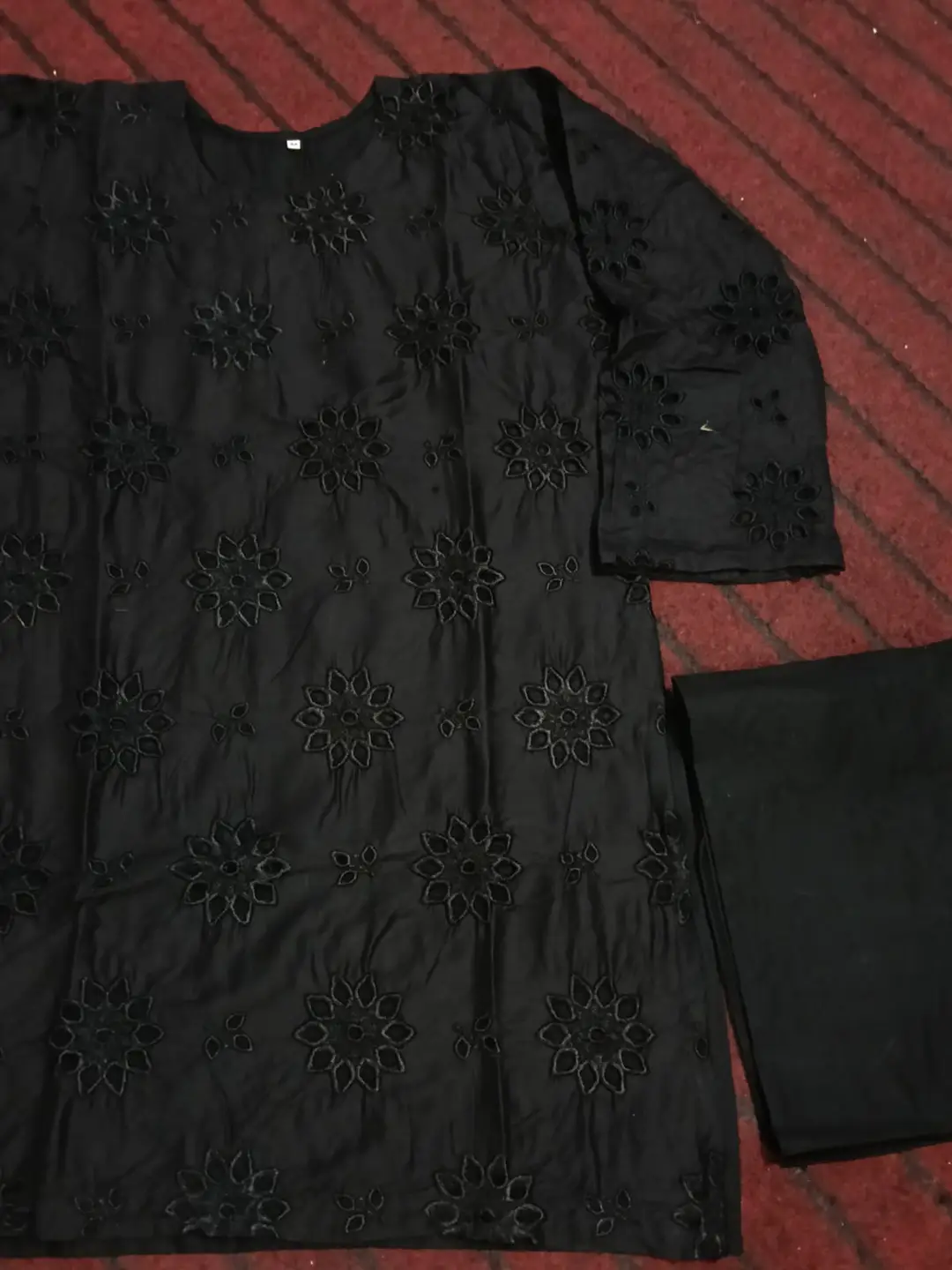 Black Boring2 Pcs Women's Stitched Cotton Embroidered Shirt And Trouser