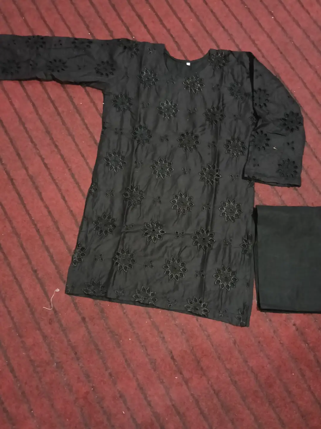 Black Boring2 Pcs Women's Stitched Cotton Embroidered Shirt And Trouser