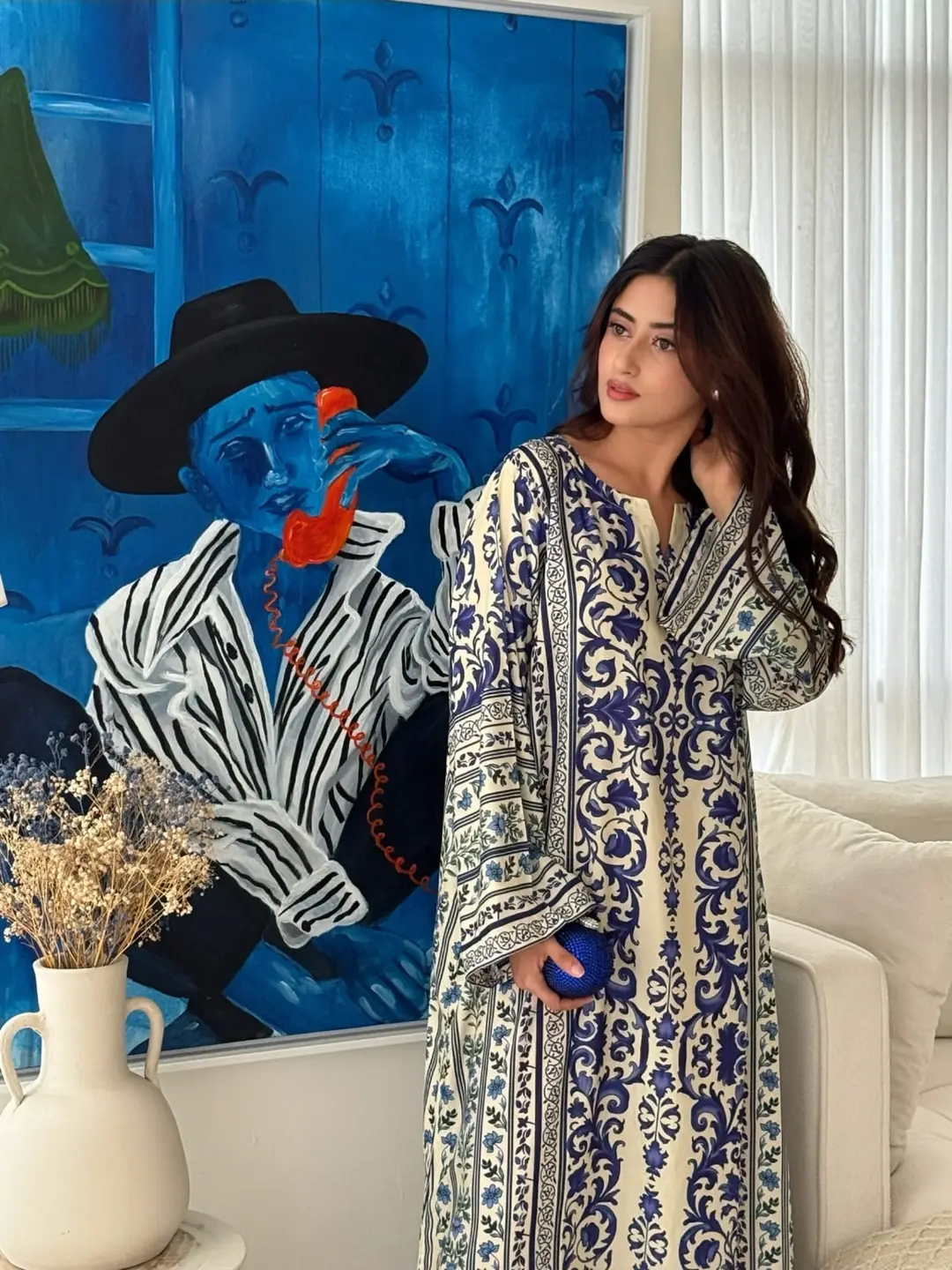 kaftan 2 Pcs Women's Stitched Silk Printed Shirt And Trouser
