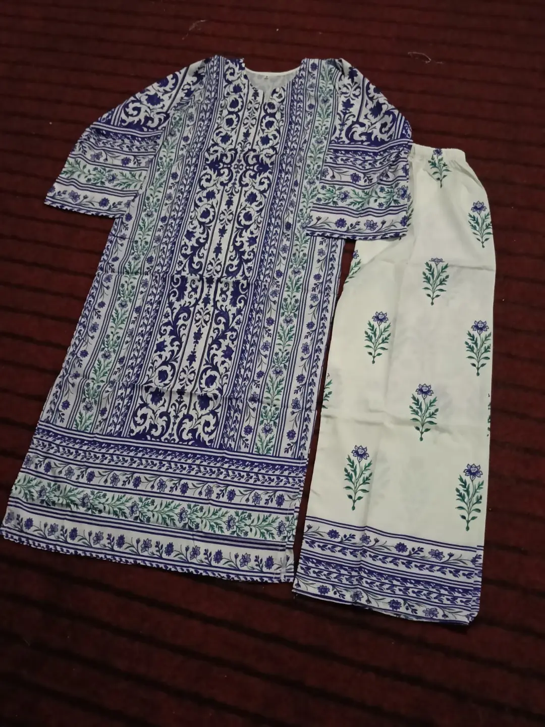 kaftan 2 Pcs Women's Stitched Silk Printed Shirt And Trouser