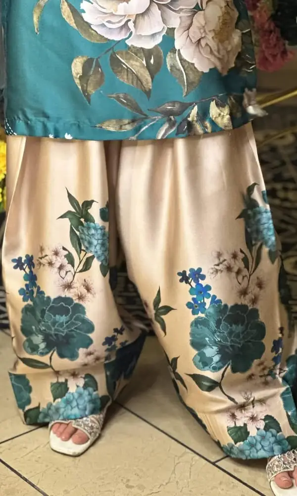 2 Pcs Women's Stitched Silk Printed Shirt And shalwar