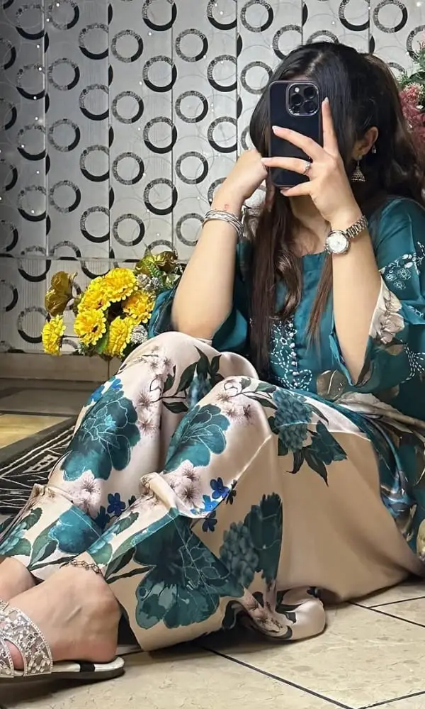 2 Pcs Women's Stitched Silk Printed Shirt And shalwar