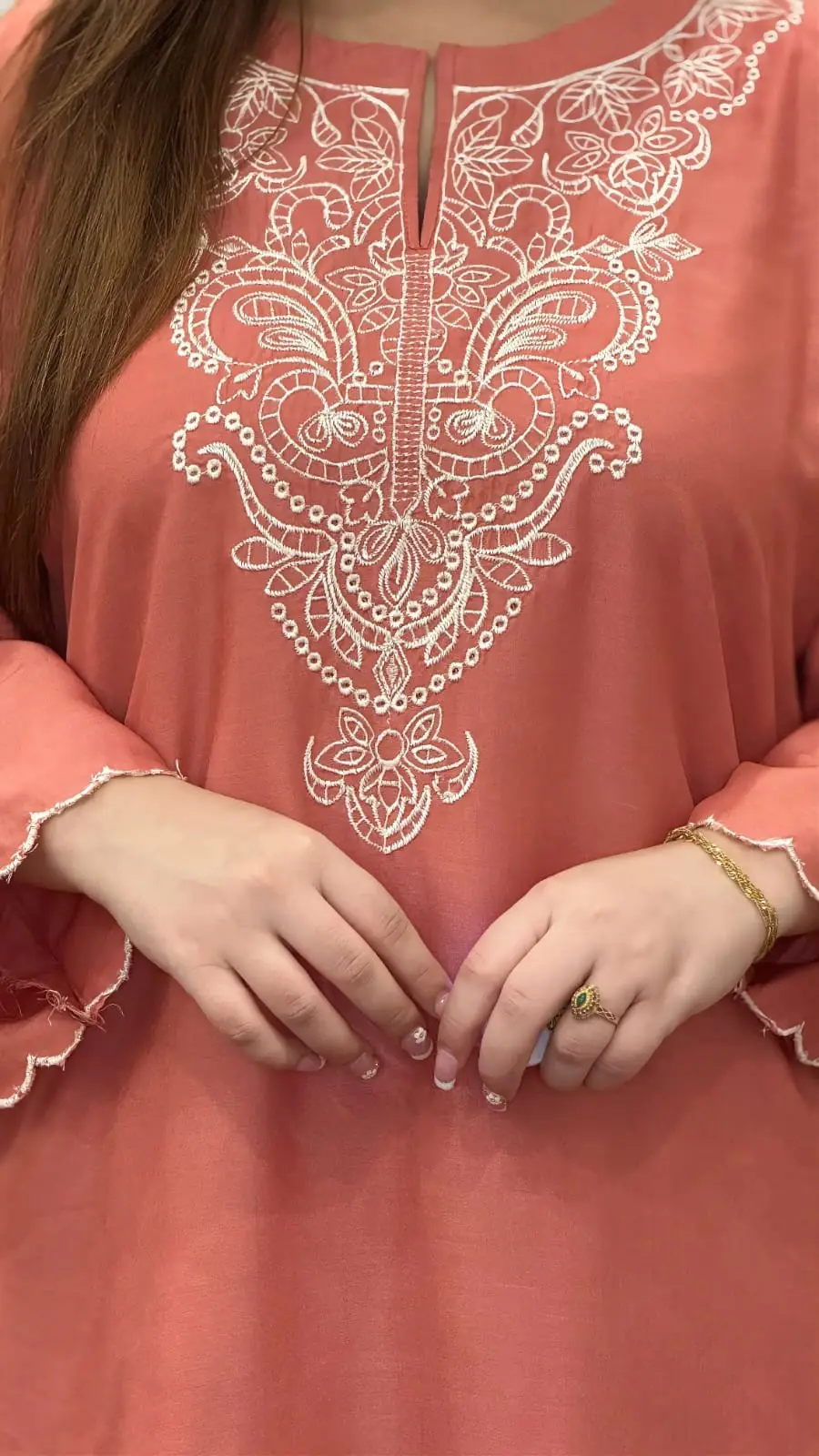 2 Pcs Women's Stitched Linen Embroidered Shirt And Trouser
