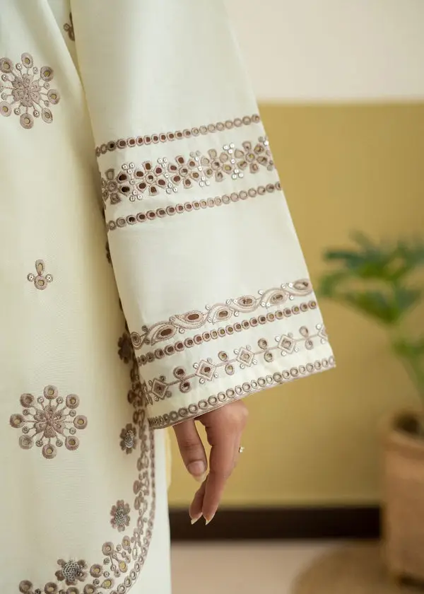 2 Pcs Women's Stitched Linen Embroidered Shirt And Trouser