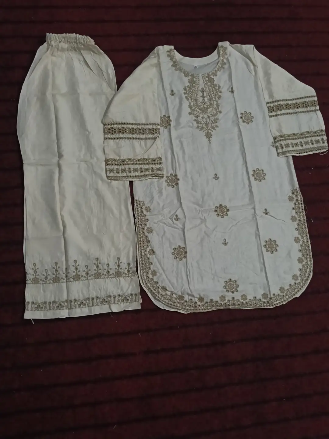 2 Pcs Women's Stitched Linen Embroidered Shirt And Trouser