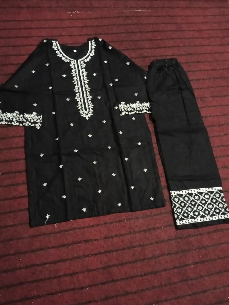 2 Pcs Women's Stitched Cotton Embroidered Shirt And Trouser