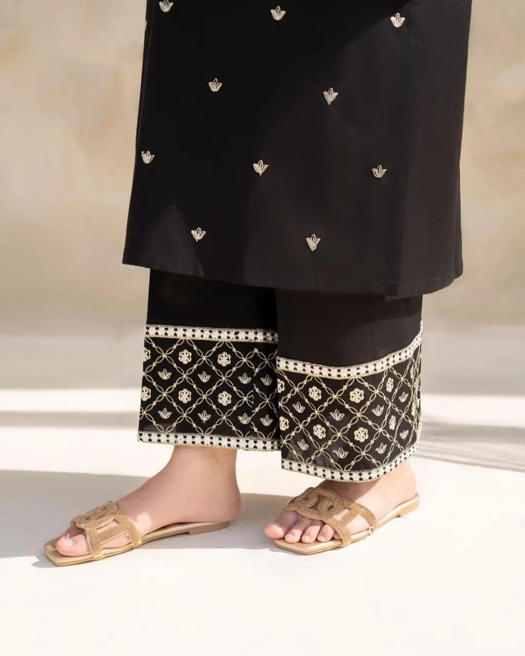 2 Pcs Women's Stitched Cotton Embroidered Shirt And Trouser
