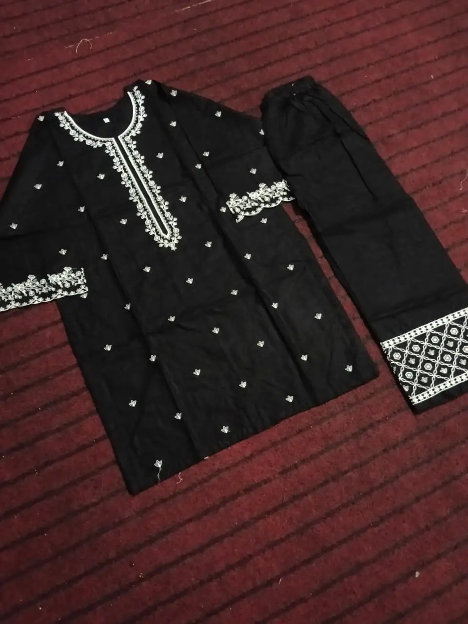 2 Pcs Women's Stitched Cotton Embroidered Shirt And Trouser