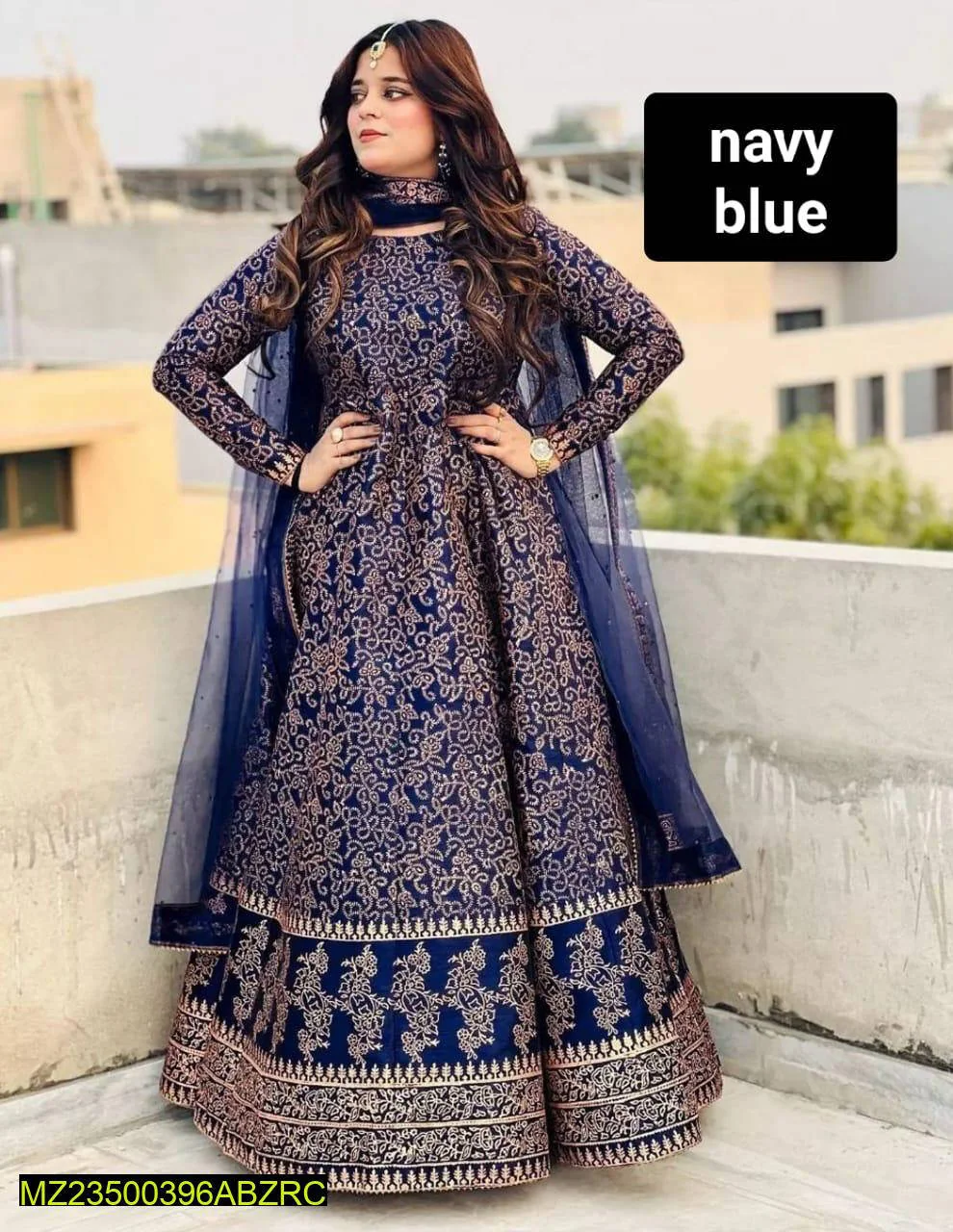 Navy Blue Katan Silk Printed Women Maxi Set