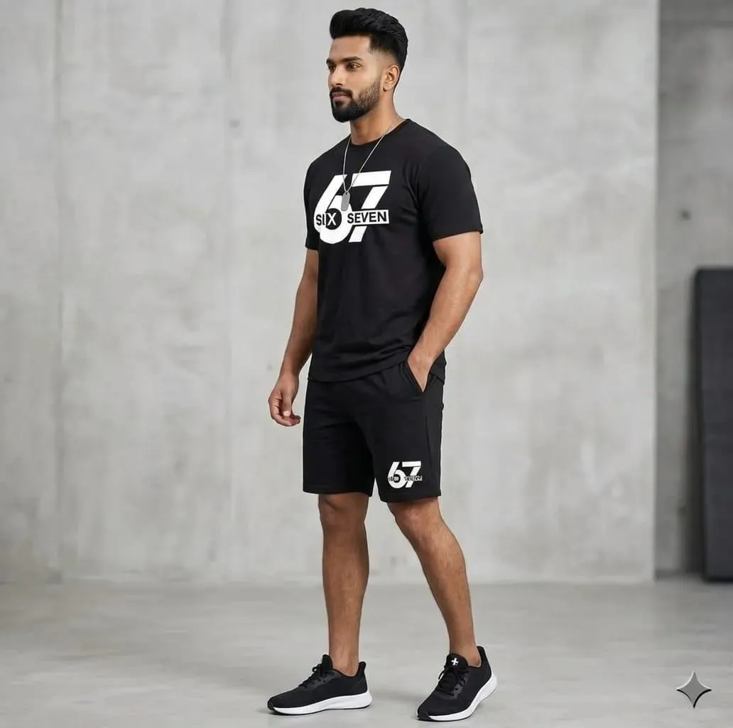 Men Black Printed 2Pcs Track Suit