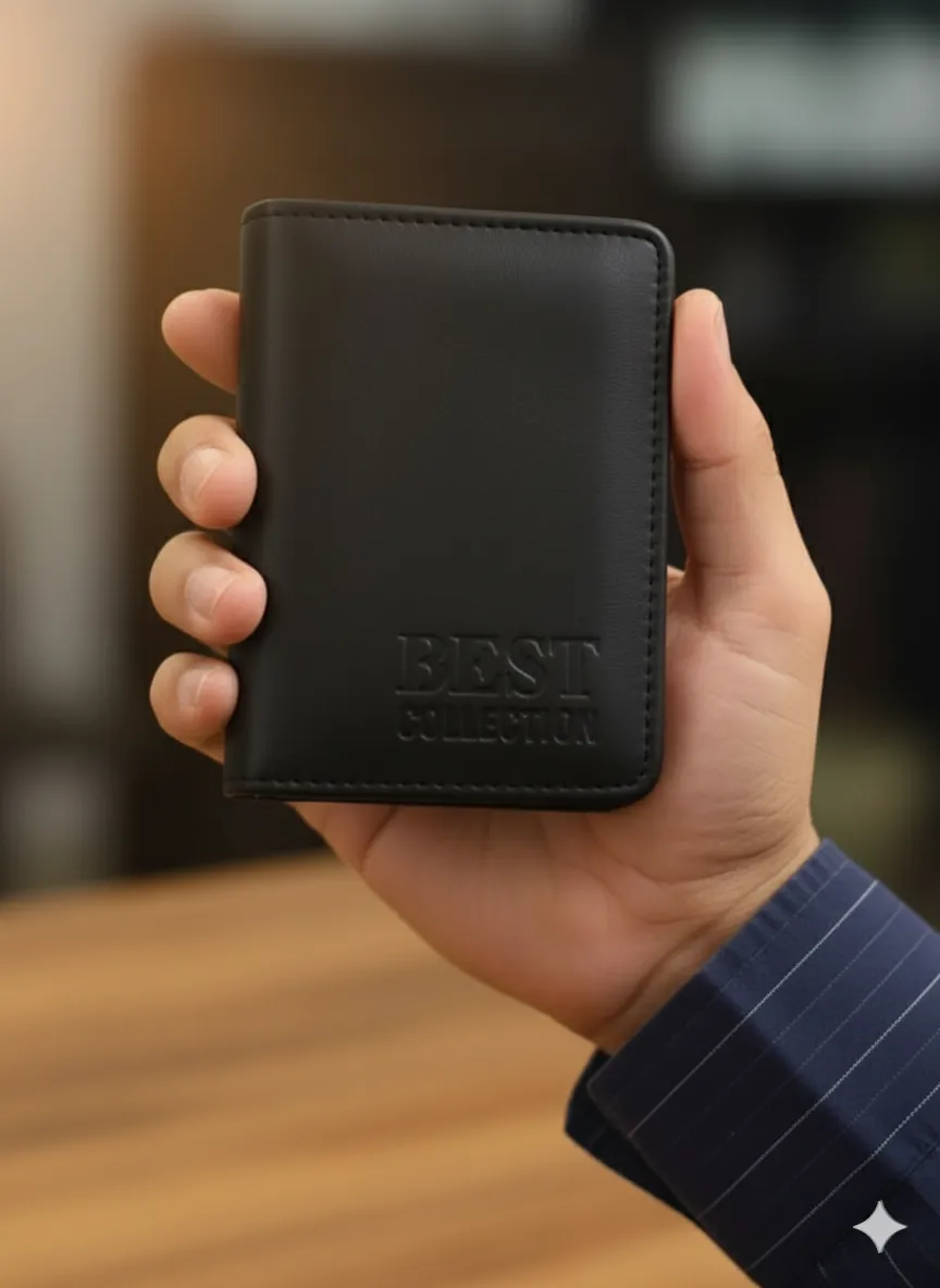 Men's Black Bi-Fold Wallet with Cash Slot