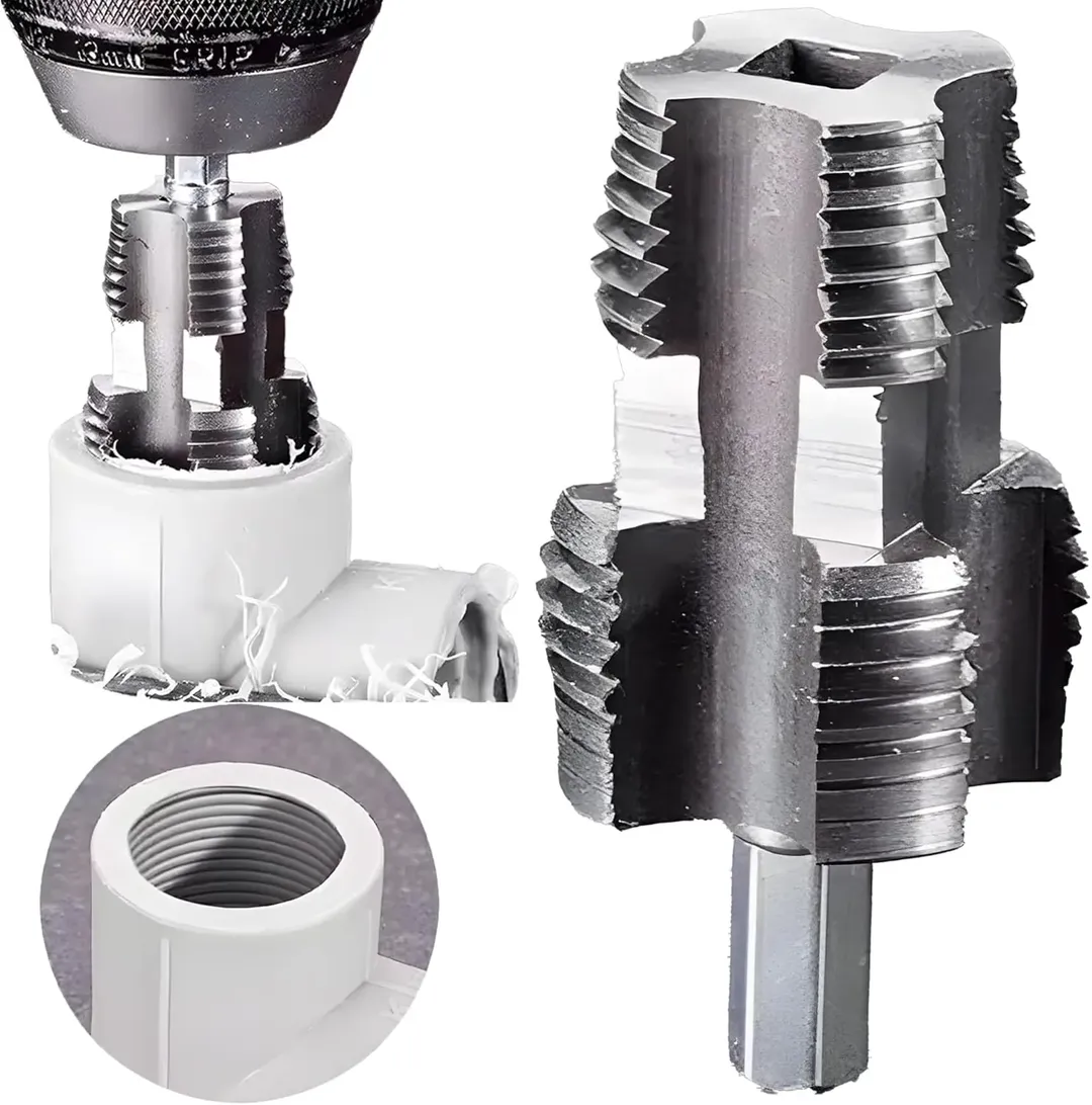 PVC Thread Maker Tool For Electric Drill, Pipe Threader Plumbing Tool, PVC Pipe Threader Set With 3 Dies (1/2", 3/4", And 1"), Pipe Tap Die Set, Pipe Thread Maker Tool Set