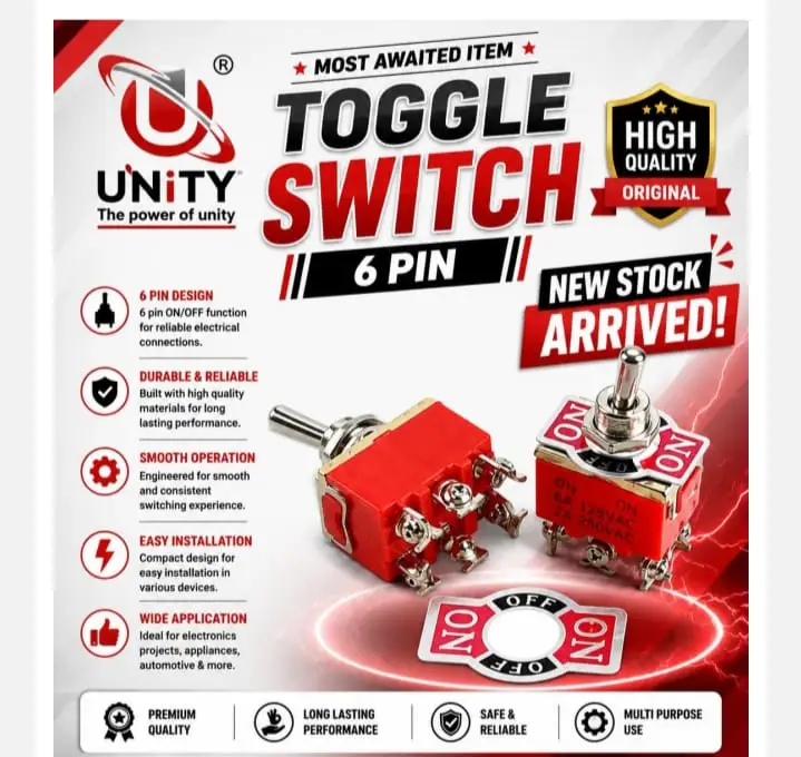 Unity High-Quality 6-Pin Toggle Switch - Durable Electrical Components for DIY Projects