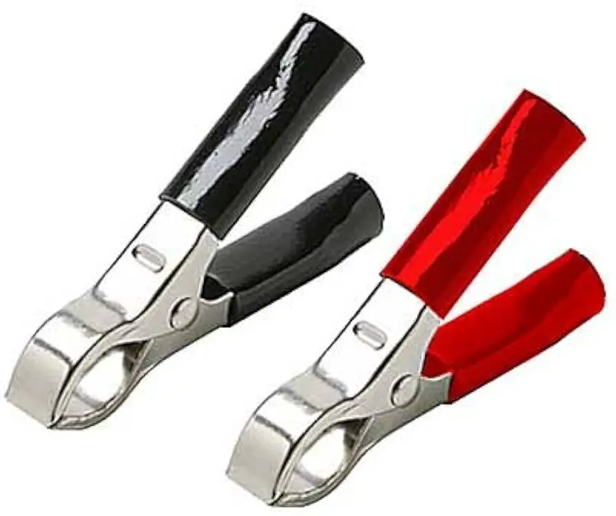 Unity Battery Clamps, 30 AMP, Copper Clad Insulated Battery Clips, Color Code, Red & Black Jacketed Handle