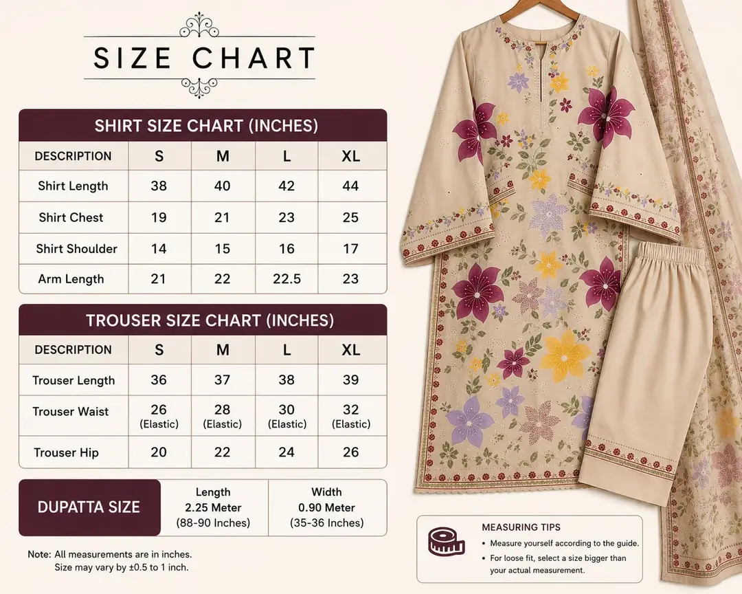 3 Pcs Women's Stitched Cotton Lawn Embroidered Kaftan Suit