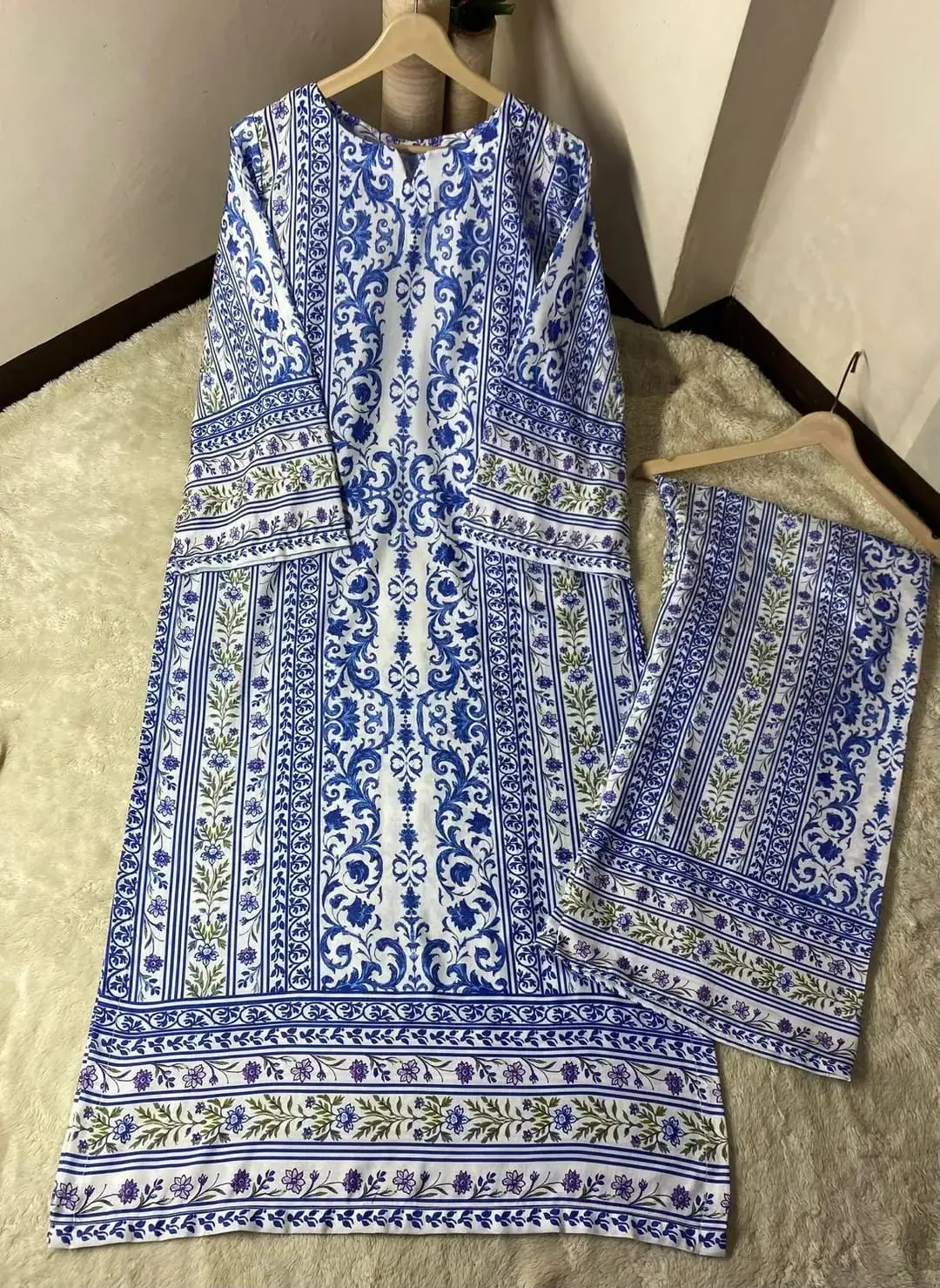 2 Pcs Women's Stitched Arabic Lawn Printed Shirt And Trouser