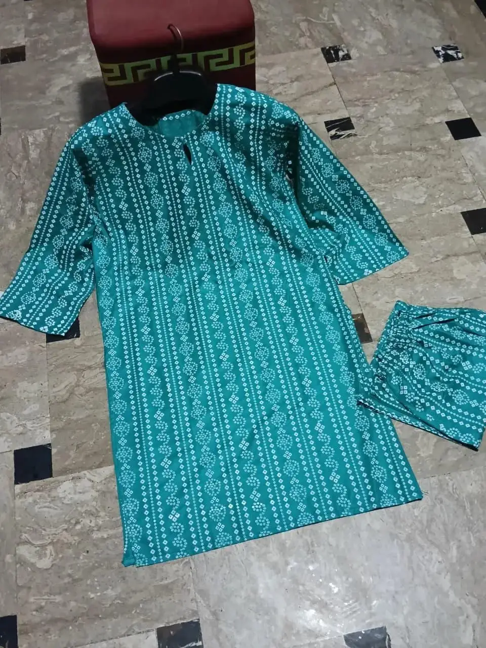 2 Pcs Women's Stitched Linen Block Printed Shirt And Trouser