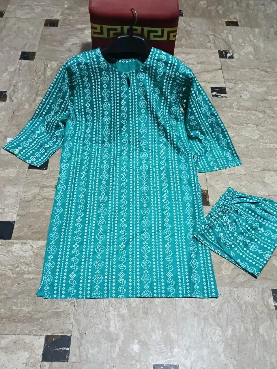 2 Pcs Women's Stitched Linen Block Printed Shirt And Trouser
