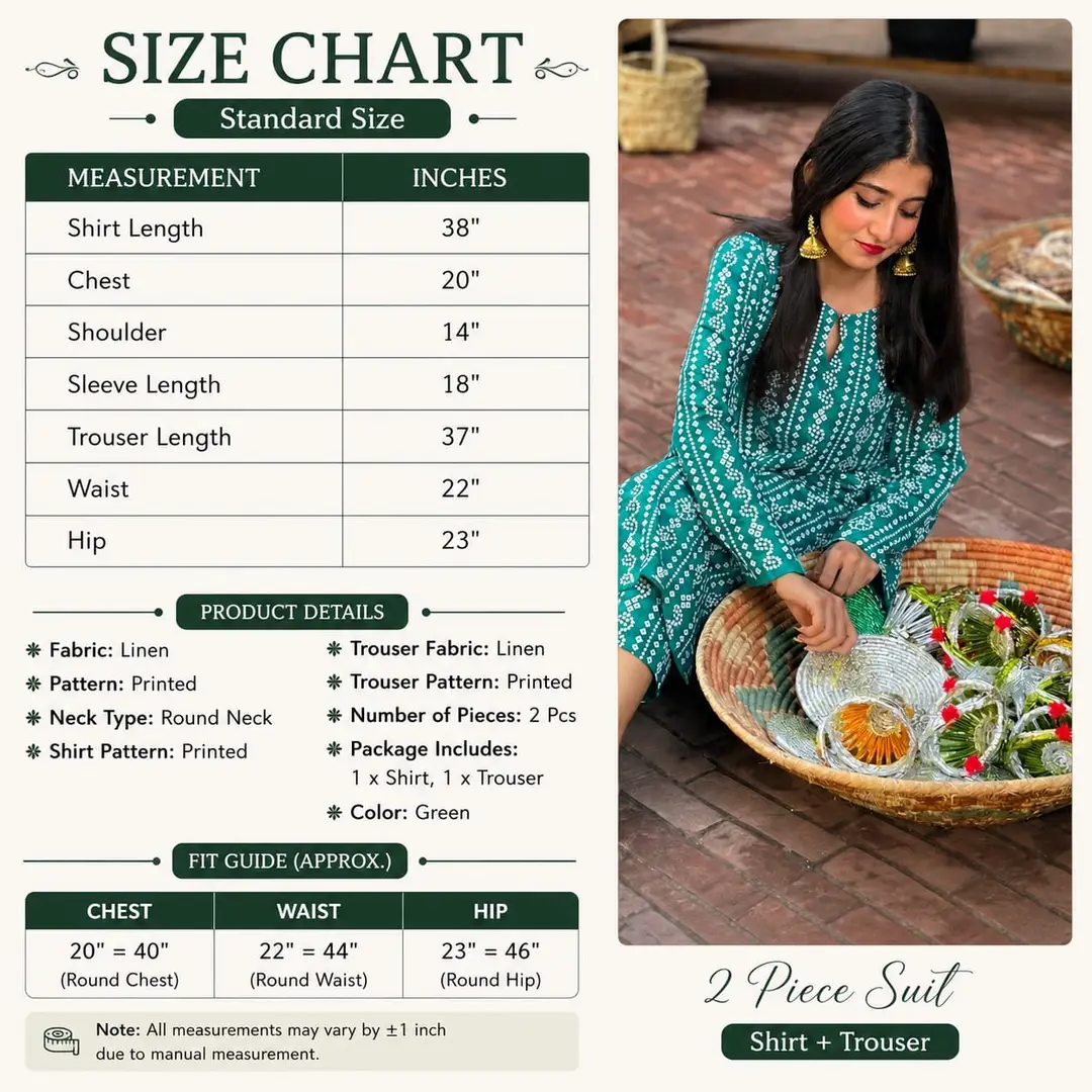 2 Pcs Women's Stitched Linen Block Printed Shirt And Trouser