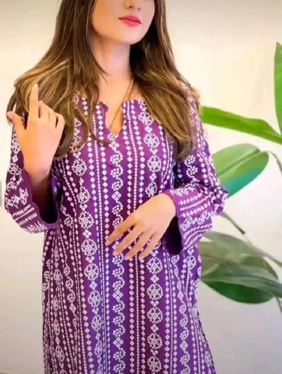 2 Pcs Women's Stitched Linen Block Printed Shirt And Trouser