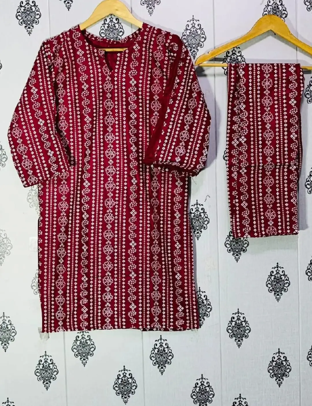 2 Pcs Women's Stitched Linen Block Printed Shirt And Trouser