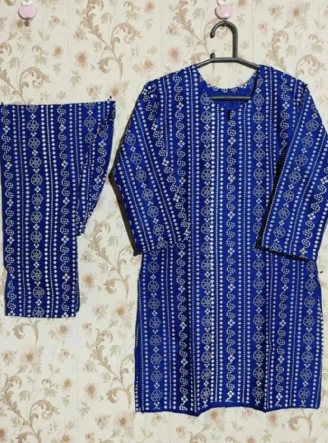 2 Pcs Women's Stitched Linen Block Printed Shirt And Trouser