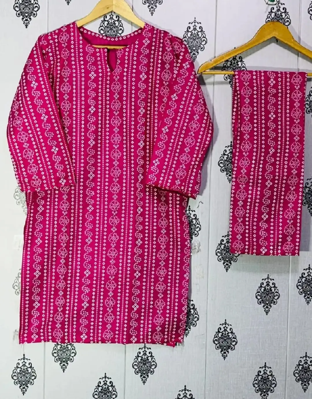 2 Pcs Women's Stitched Linen Block Printed Shirt And Trouser