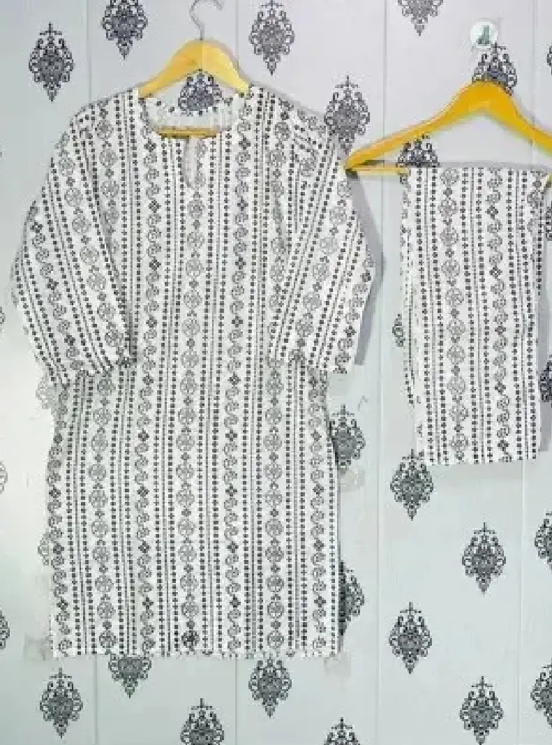2 Pcs Women's Stitched Linen Block Printed Shirt And Trouser